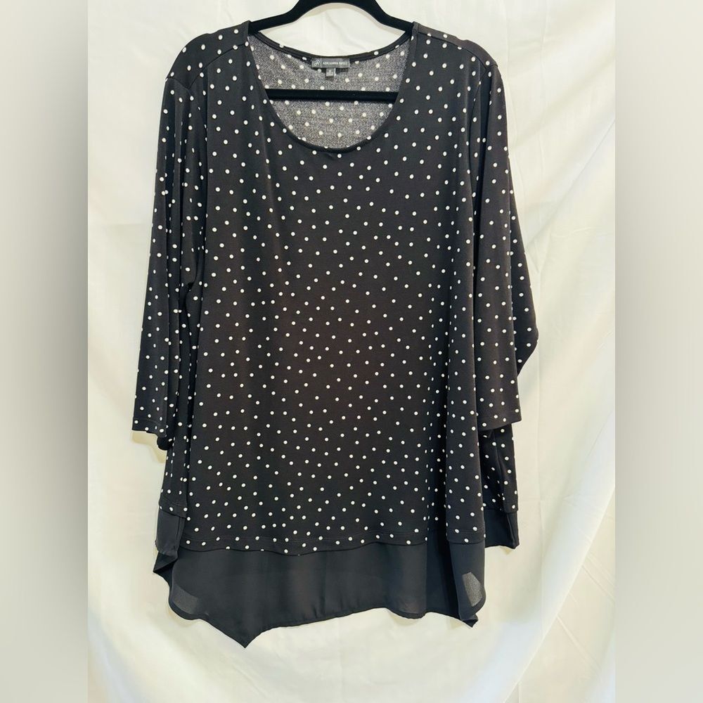 Women’s Plus Size Adrianna Papell Black/White Polka Dot Blouse, Size 3Xl